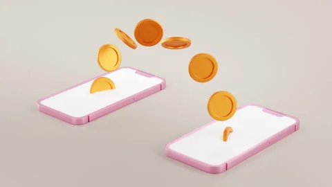 Mobile banking concept, coin moving from smartphone to other cellphone, online m Видео 266780325