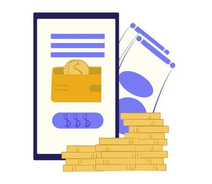 Mobile banking concept with digital wallet and coins. Smartphone with wallet app Stock Illustration