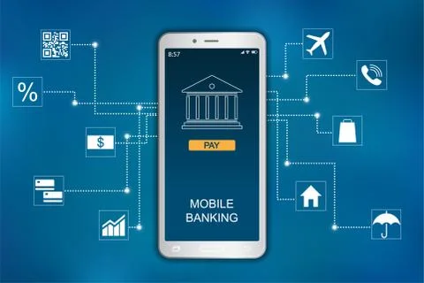 Mobile banking concept. Flat icon design infographic Stock Illustration