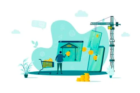 Mobile banking concept in flat style. Stock Illustration