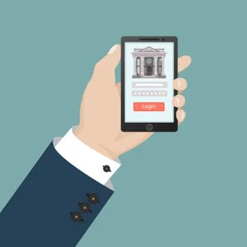 Mobile banking concept. Vector illustration in flat design. Stock Illustration