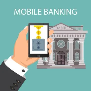 Mobile banking concept. Vector illustration in flat design. Stock Illustration
