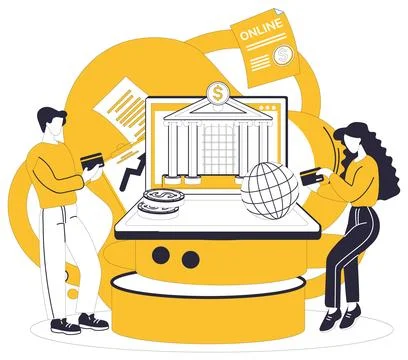 Mobile banking. The digital currency waltzes through cyberspace, orchestrat.. Stock Illustration