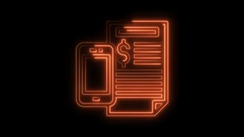 Mobile banking with financial document neon outlines concept for digital payment Video stock 322970008