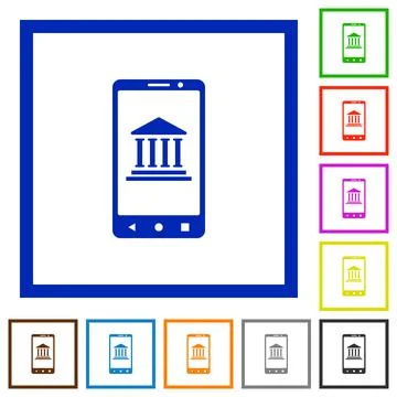 Mobile banking flat framed icons Stockillustratie