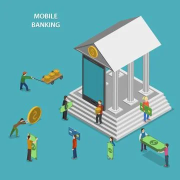 Mobile Banking Flat Isometric Vector Concept. Stock Illustration