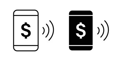 Mobile banking icon collection in black, Line icons, flat symbols イラスト素材