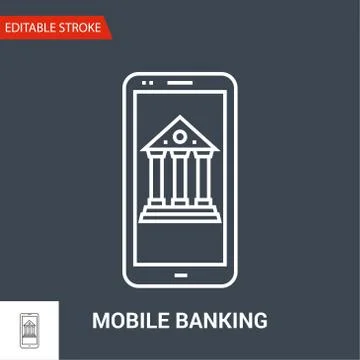 Mobile Banking Icon. Thin Line Vector Illustration Stock Illustration