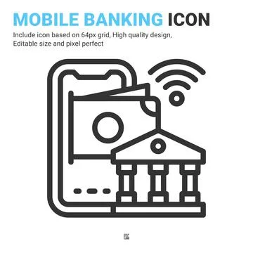Mobile banking icon vector with outline style isolated on white background Illustrazione stock