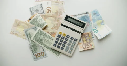 Mobile banking instead of paper currency and old calculator. Chromakey Stock Footage 133908664