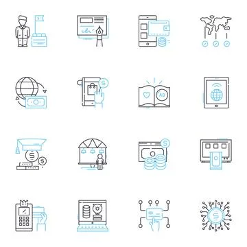 Mobile banking linear icons set. Convenience, Security, Efficiency Stock Illustration