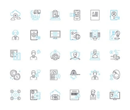 Mobile banking linear icons set. Convenience, Accessibility, Security Stock Illustration