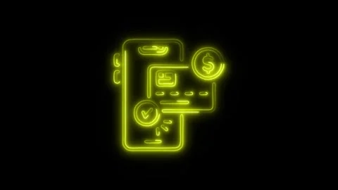 Mobile Banking Outline Icon in HD Video Neon Animation  Finance and Technol 스톡 동영상 304374683