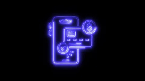 Mobile Banking Outline Icon in HD Video Neon Animation  Finance and Technol 動画素材 304374684