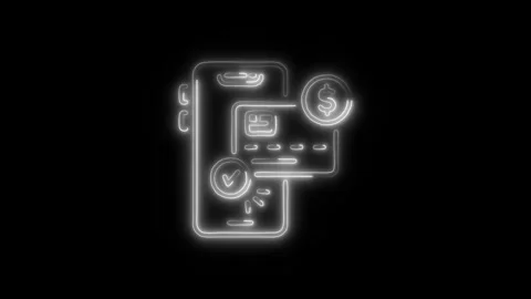 Mobile Banking Outline Icon in HD Video Neon Animation  Finance and Technol Vídeos de archivo 304374685