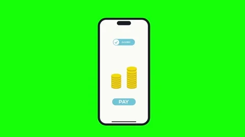 Mobile banking payment icon animation with coin pile stack on green screen Stock Footage 314161860