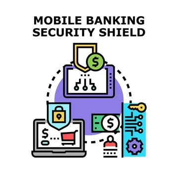 Mobile banking security shield protecting digital financial transactions Stock Illustration