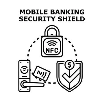 Mobile banking security shield protecting online finance Stock Illustration
