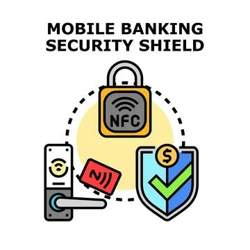 Mobile banking security shield protecting online finance Stock Illustration