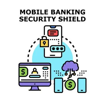 Mobile banking security shield protecting digital financial transactions Stock Illustration