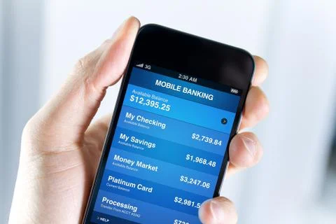 Mobile banking on smartphone Stock Photos