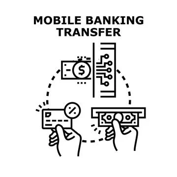 Mobile banking transfer digital transaction funds sending Stock Illustration