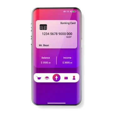 Mobile banking user interface purple Stock Illustration