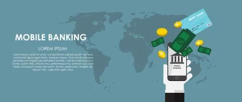 Mobile Banking Vector illustration. Flat computing background Stock Illustration