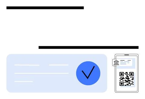 Mobile Banking Verification with QR Code and Check Mark 库存插图