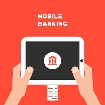Mobile banking with white tablet pc and paycheck Stock Illustration