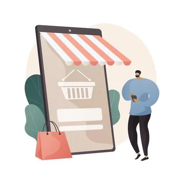 Mobile based marketplace abstract concept vector illustration. Illustrazione stock