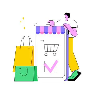 Mobile based marketplace abstract concept vector illustration. Illustrazione stock