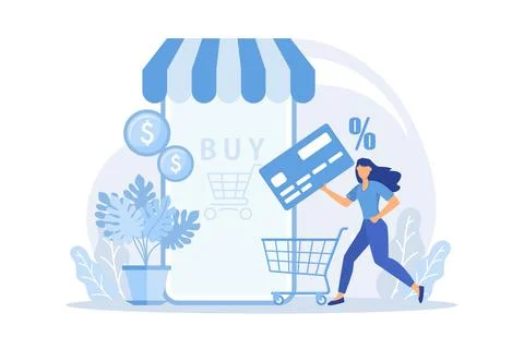 Mobile based marketplace Mobile based shopping, e-shop app purchase, e-comm.. Stock Illustration