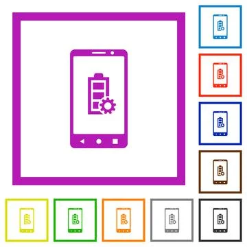 Mobile battery settings flat framed icons Stock Illustration