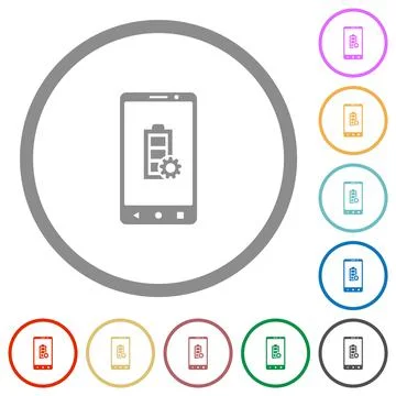 Mobile battery settings flat icons with outlines 스톡 일러스트