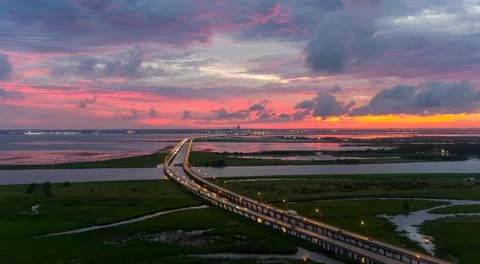 Mobile Bay at sunset Stock Photos