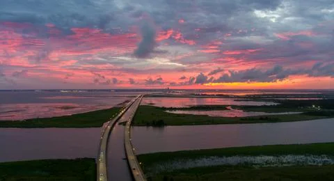 Mobile Bay at sunset Stock Photos