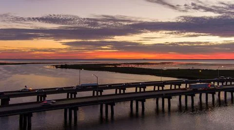 Mobile Bay at sunset Stock Photos
