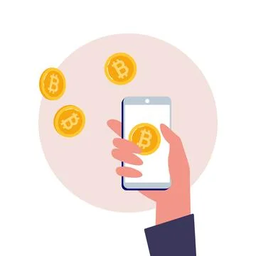 Mobile bitcoin wallet in hand. Blockchain technologies, bitcoins, altcoins Stock Illustration