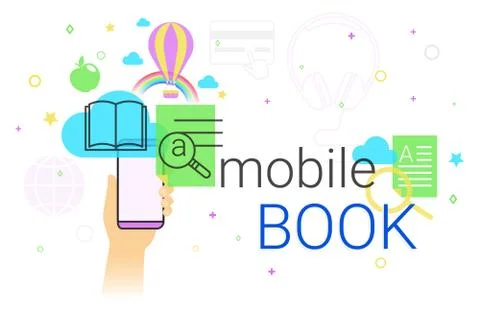Mobile book and electronic library app on smartphone concept vector illustration Stock Illustration