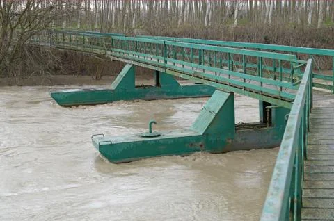 Mobile bridge over the river Stock Photos
