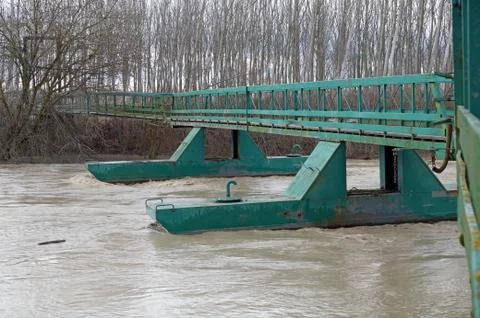 Mobile bridge over the river Stock Photos