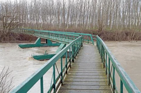 Mobile bridge over the river Stock Photos