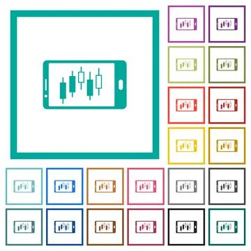 Mobile broker landscape mode flat color icons with quadrant frames Stock Illustration