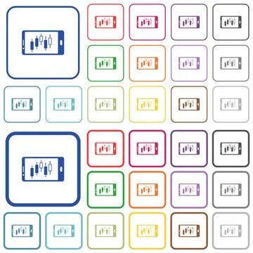 Mobile broker landscape mode outlined flat color icons 스톡 일러스트