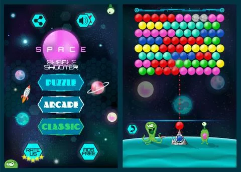 Mobile Bubble Shooter Game Screen. Full Game (colorfull)  GUI UI Ilustración de archivo