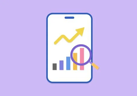 Mobile Business Analytics Growth Report with Data Search Stock Illustration