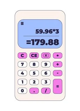 Mobile calculator app interface with arithmetic calculation display 2D clip a Ilustração Stock