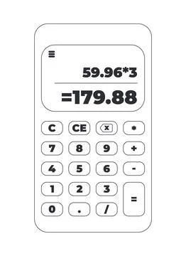 Mobile calculator app interface with arithmetic calculation bw cartoon clipar Stock Illustration