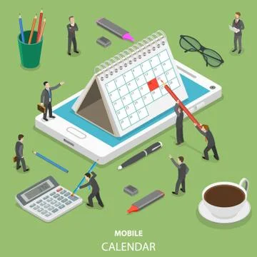 Mobile calendar flat isometric vector concept. Stock Illustration